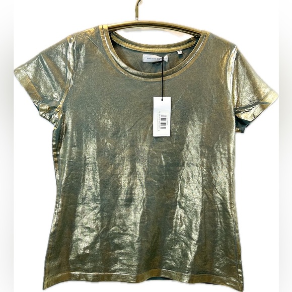 NWT MADISON MASON Women's Distressed Metallic Gold T-Shirt Small